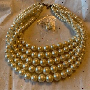 Cluster Pearl Necklace & Earrings